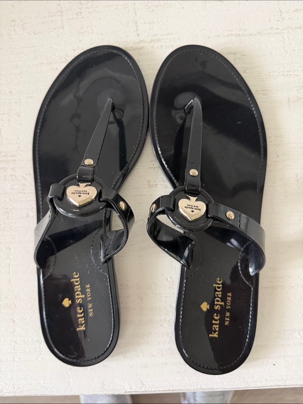 kate spade Black Gloss Heart-Accent Jelly Sandals